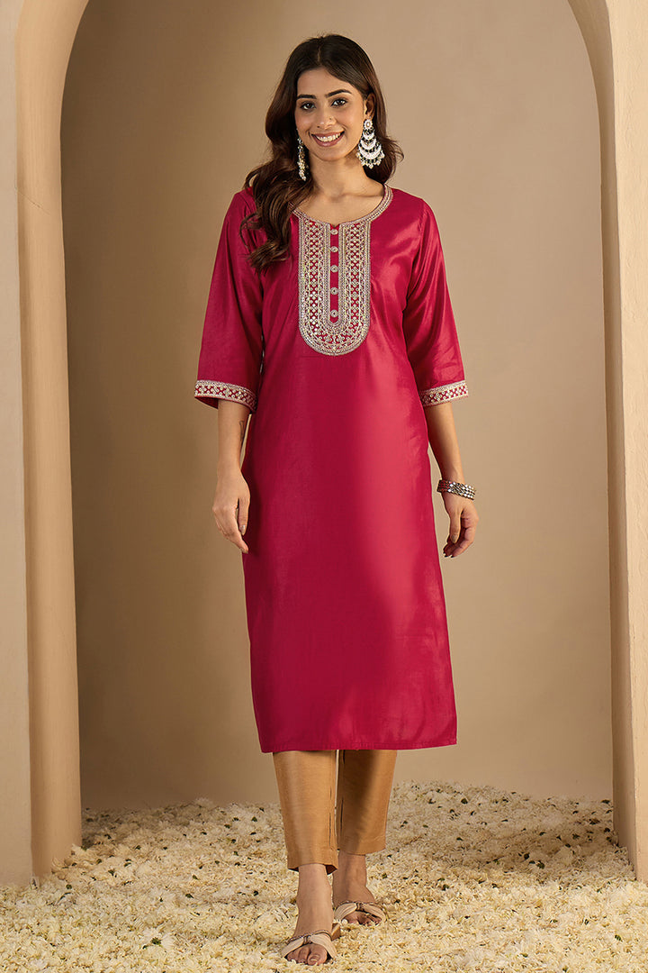 Glamorous Readymade Kurti In Pink Color Art Silk Fabric | Buy Online India