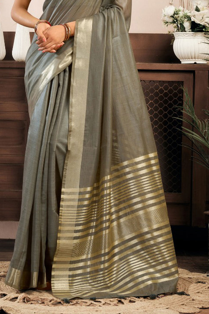 Grey Color Gorgeous Khadi Cotton Saree | Buy Online India
