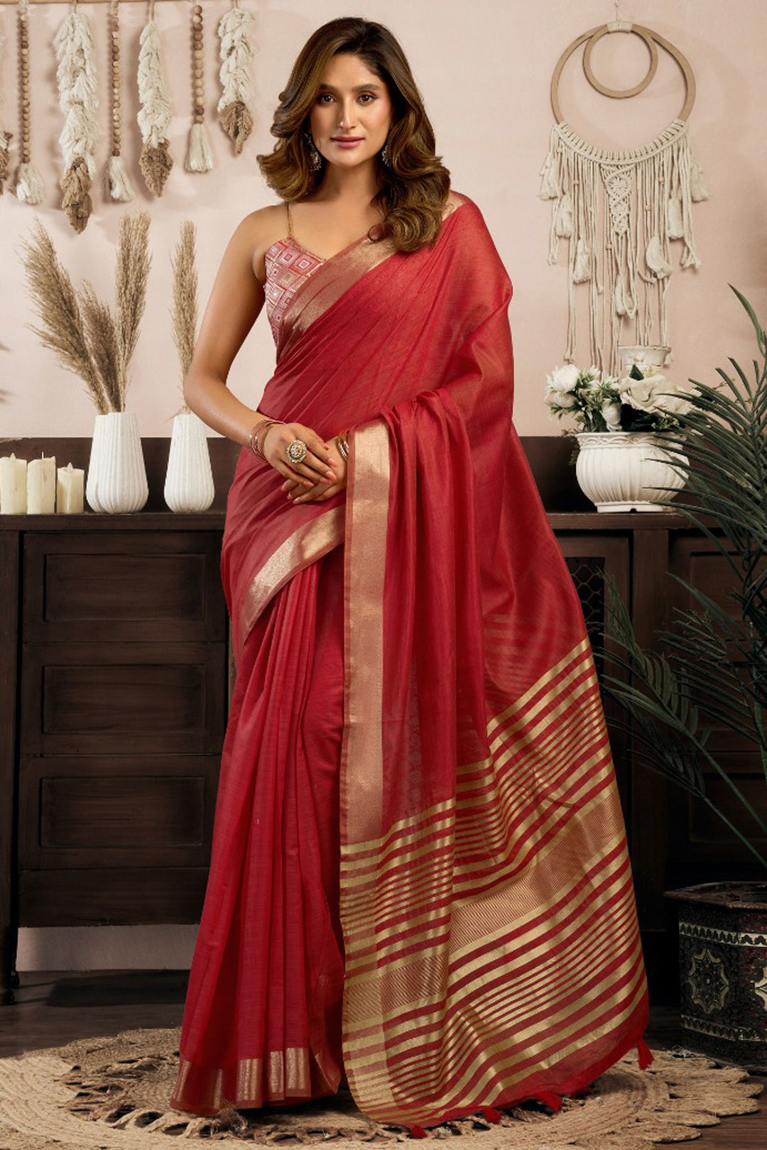 Maroon Color Brilliant Khadi Cotton Saree | Buy Online India