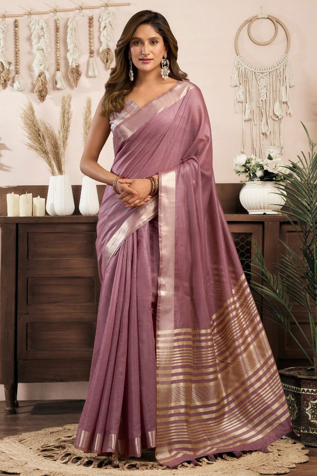 Lavender Color Glorious Khadi Cotton Saree | Buy Online India