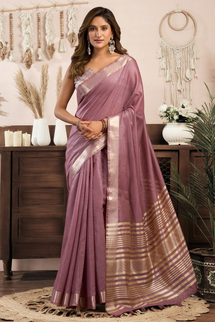 Lavender Color Glorious Khadi Cotton Saree | Buy Online India