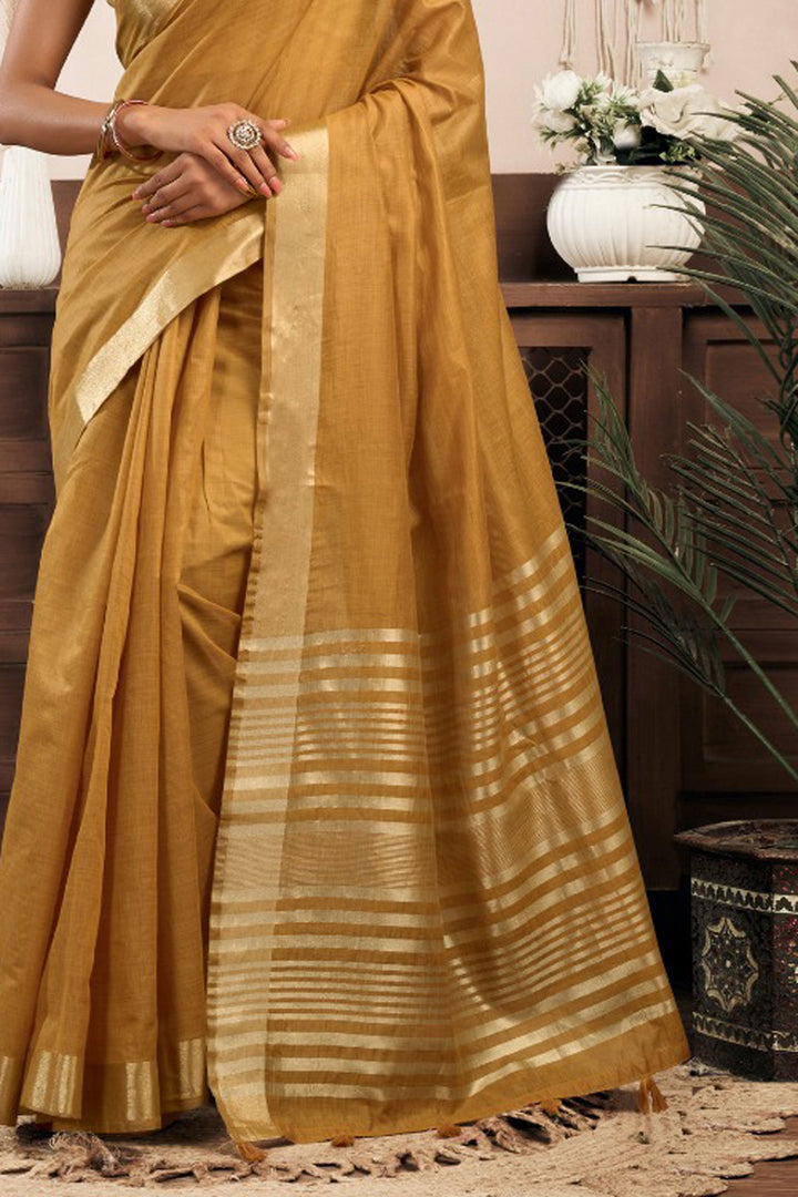 Mustard Color Glamorous Khadi Cotton Saree | Buy Online India