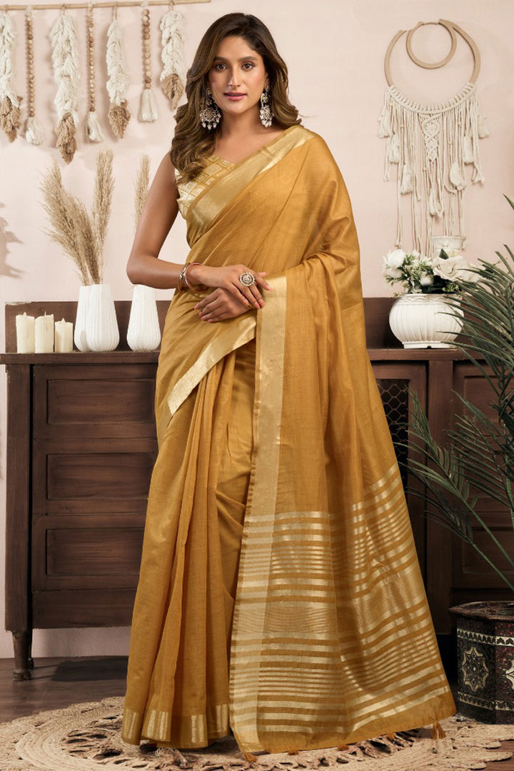 Mustard Color Glamorous Khadi Cotton Saree | Buy Online India