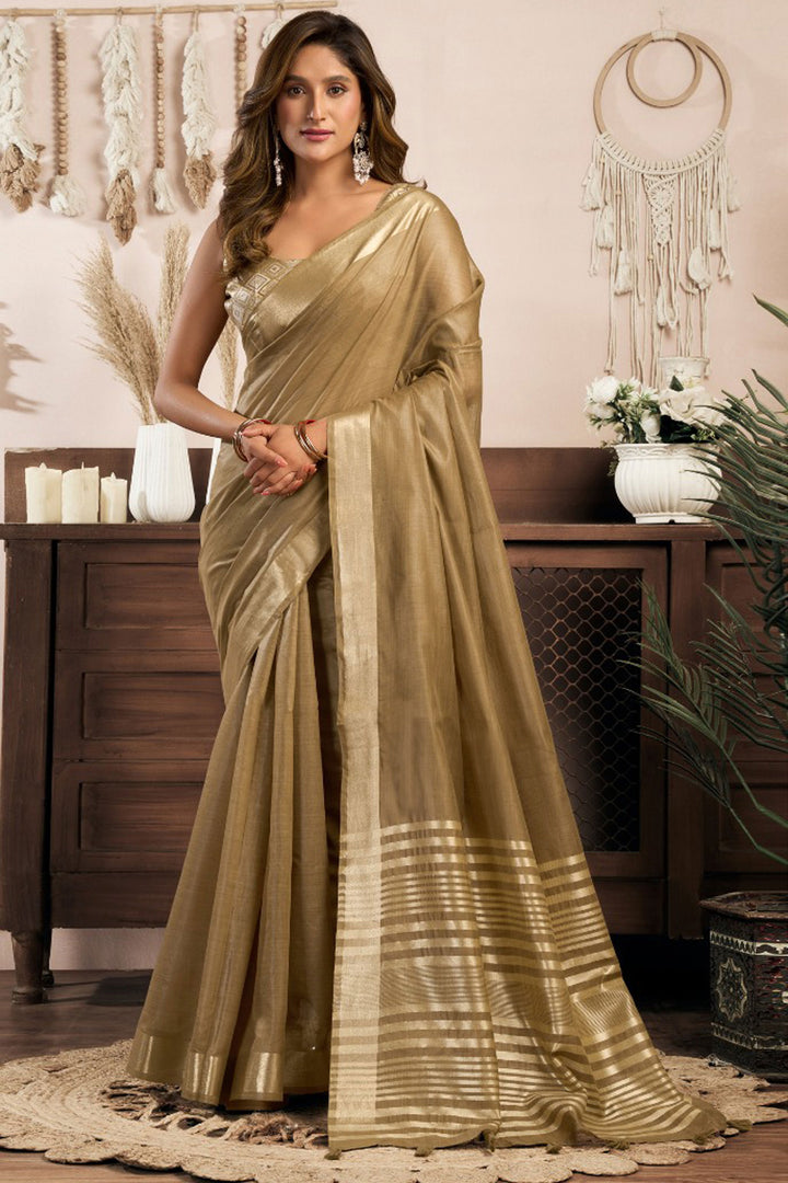 Brown Color Pleasant Khadi Cotton Saree | Buy Online India