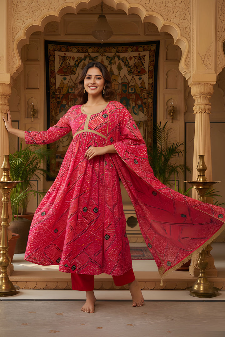 Pink Color Art Silk Fabric Attractive Readymade Anarkali Style Salwar Suit | Buy Online India