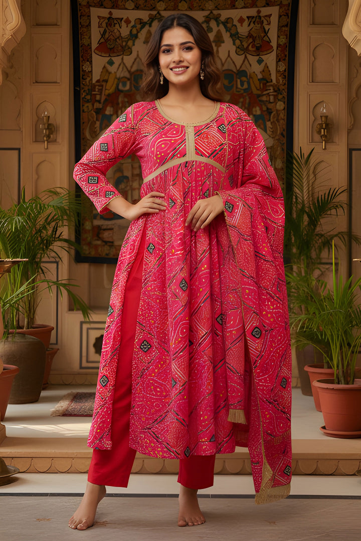Pink Color Art Silk Fabric Attractive Readymade Anarkali Style Salwar Suit | Buy Online India