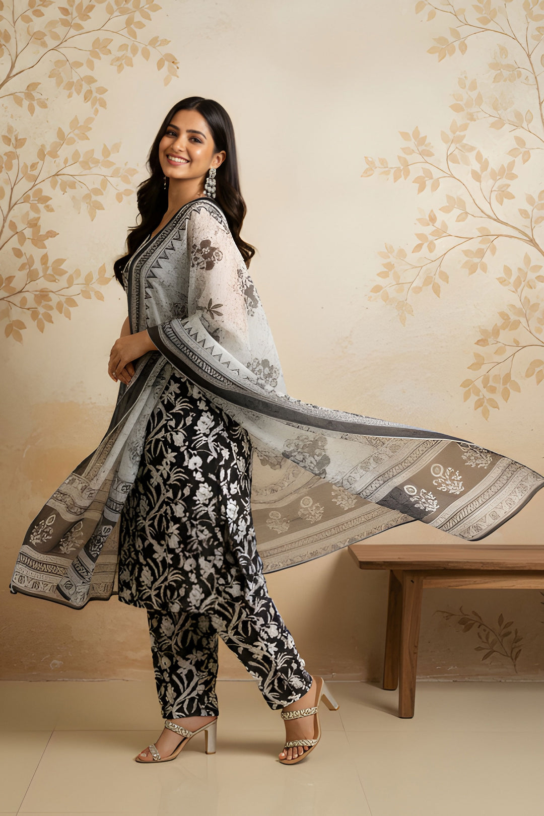 Cotton Fabric Black Color Pleasance Readymade Salwar Suit | Buy Online India