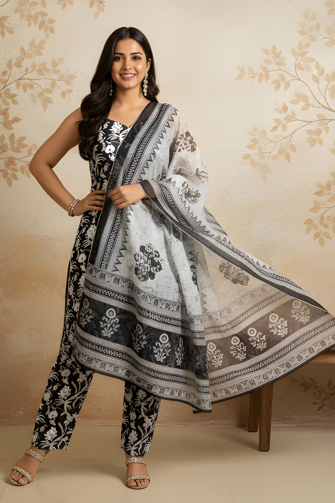 Cotton Fabric Black Color Pleasance Readymade Salwar Suit | Buy Online India