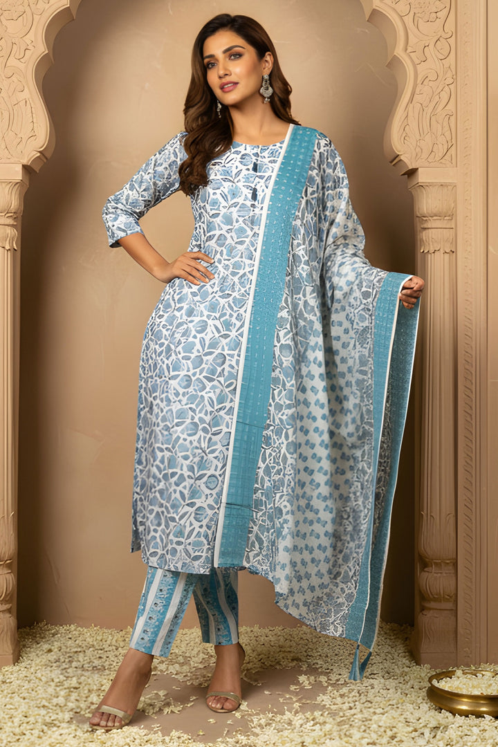 Cotton Fabric Bewitching Readymade Salwar Suit In Sky Blue Color | Buy Online India