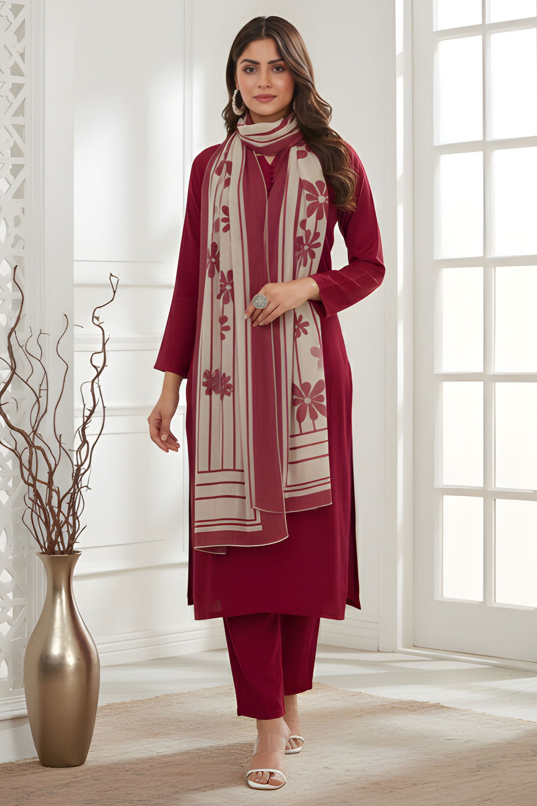 Art Silk Fabric Red Color Riveting Readymade Salwar Suit | Buy Online India