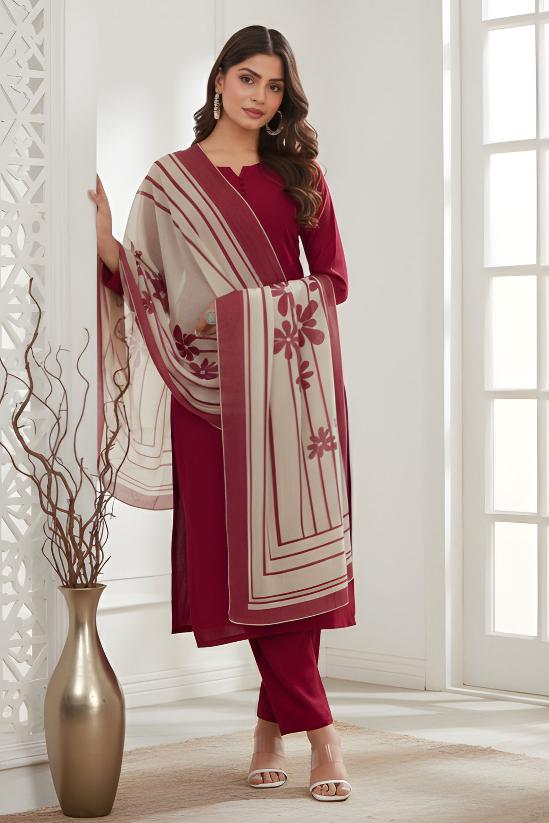 Art Silk Fabric Red Color Riveting Readymade Salwar Suit | Buy Online India