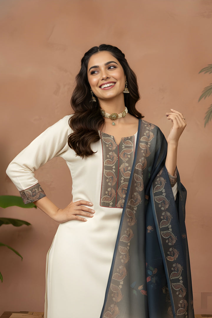 Art Silk Fabric White Color Patterned Readymade Salwar Suit | Buy Online India