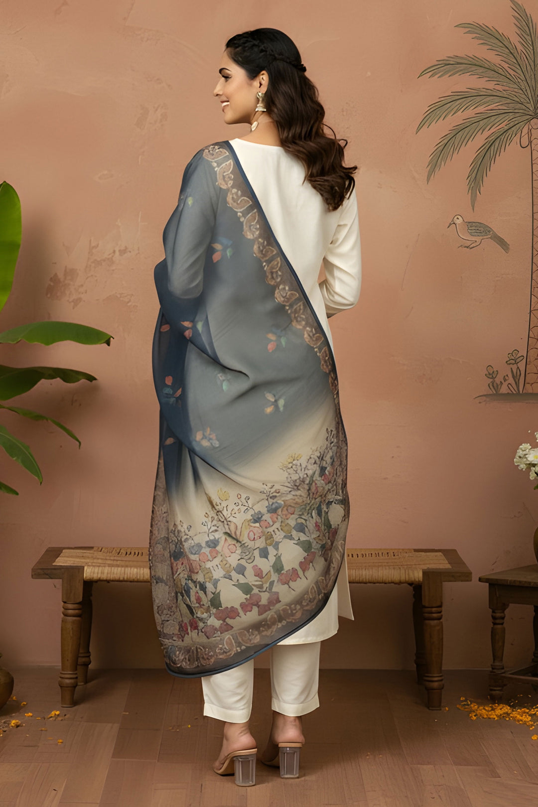 Art Silk Fabric White Color Patterned Readymade Salwar Suit | Buy Online India