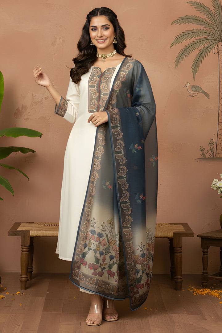 Art Silk Fabric White Color Patterned Readymade Salwar Suit | Buy Online India