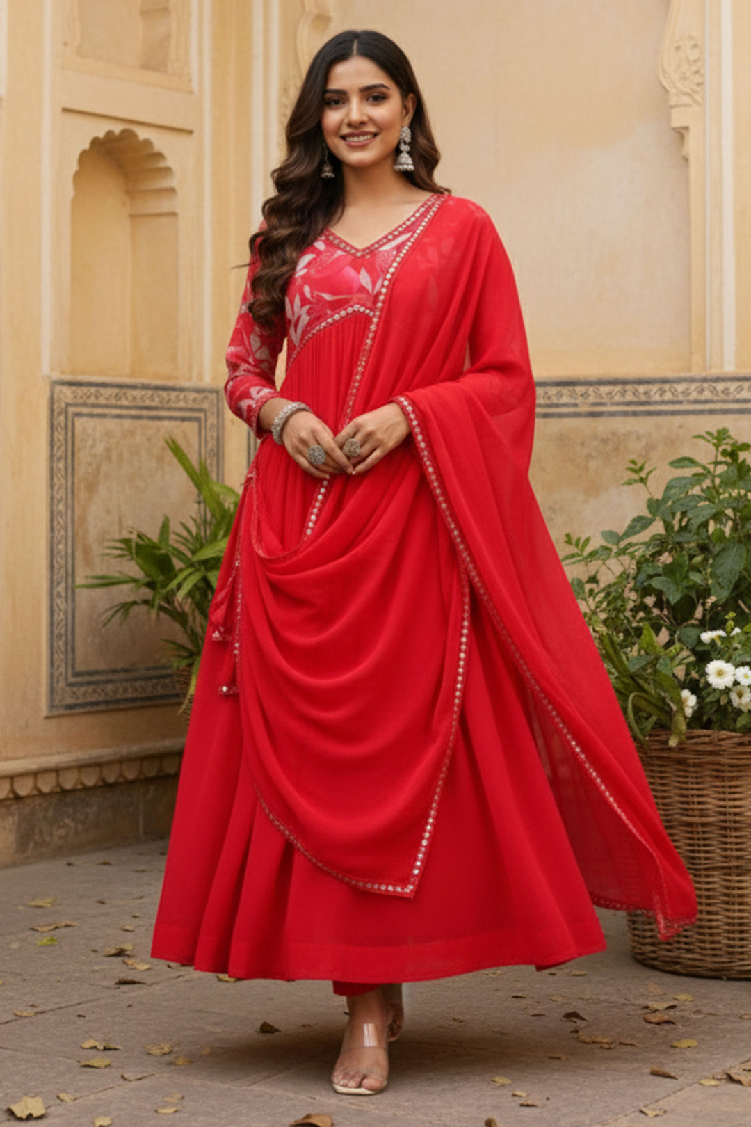 Pink Color Georgette Fabric Readymade Anarkali Style Salwar Suit | Buy Online India