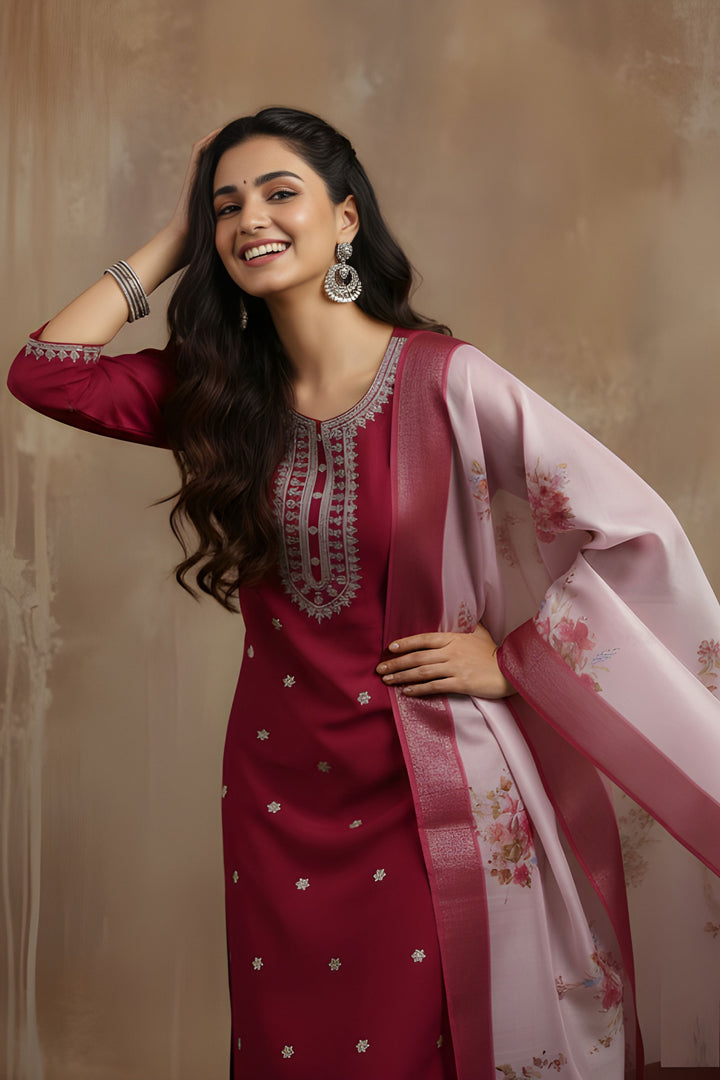 Excellent Art Silk Fabric Maroon Color Readymade Salwar Suit | Buy Online India