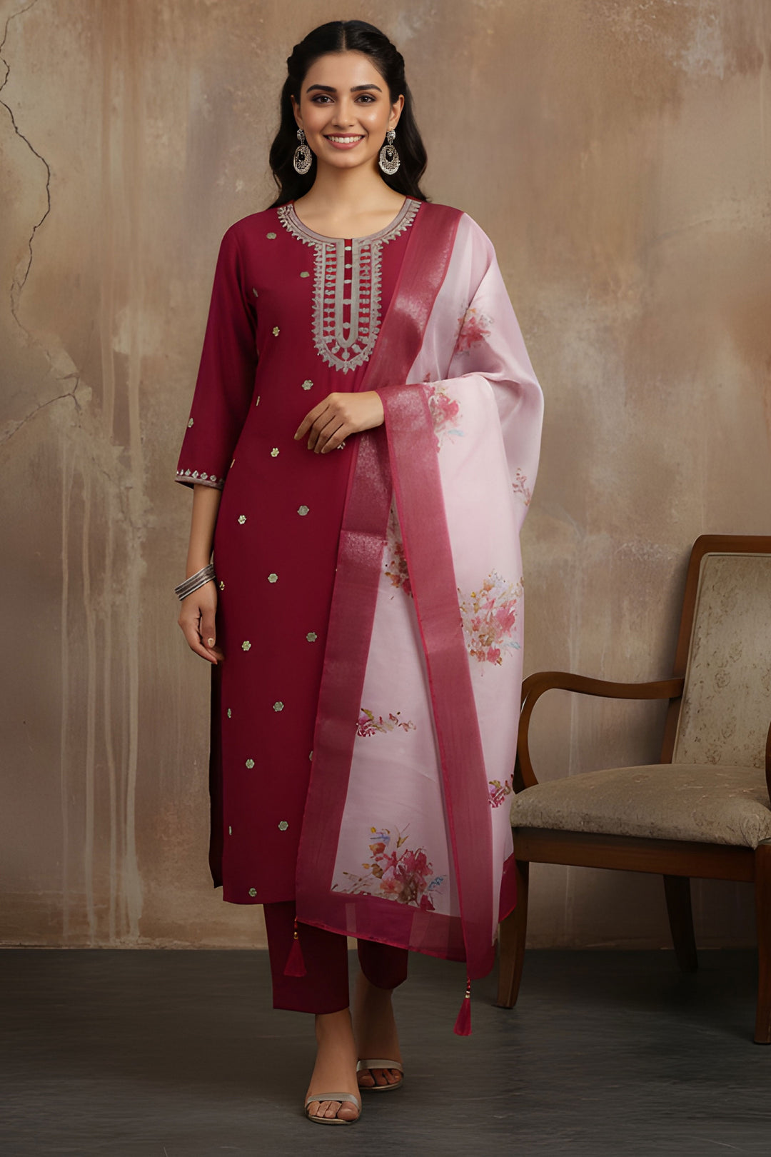 Excellent Art Silk Fabric Maroon Color Readymade Salwar Suit | Buy Online India