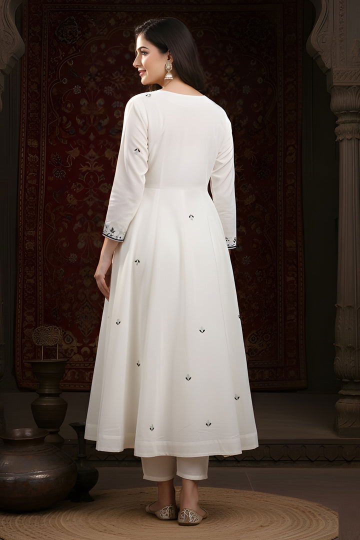Beguiling White Color Art Silk Fabric Readymade Anarkali Style Salwar Suit | Buy Online India