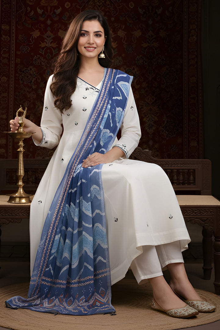 Beguiling White Color Art Silk Fabric Readymade Anarkali Style Salwar Suit | Buy Online India