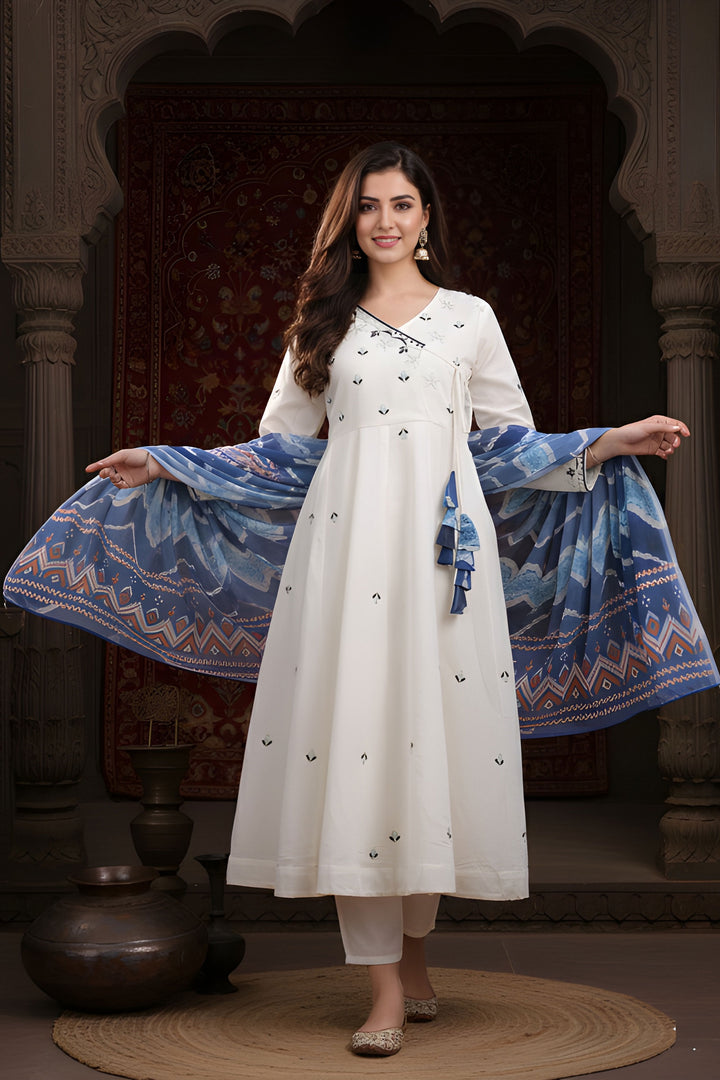 Beguiling White Color Art Silk Fabric Readymade Anarkali Style Salwar Suit | Buy Online India