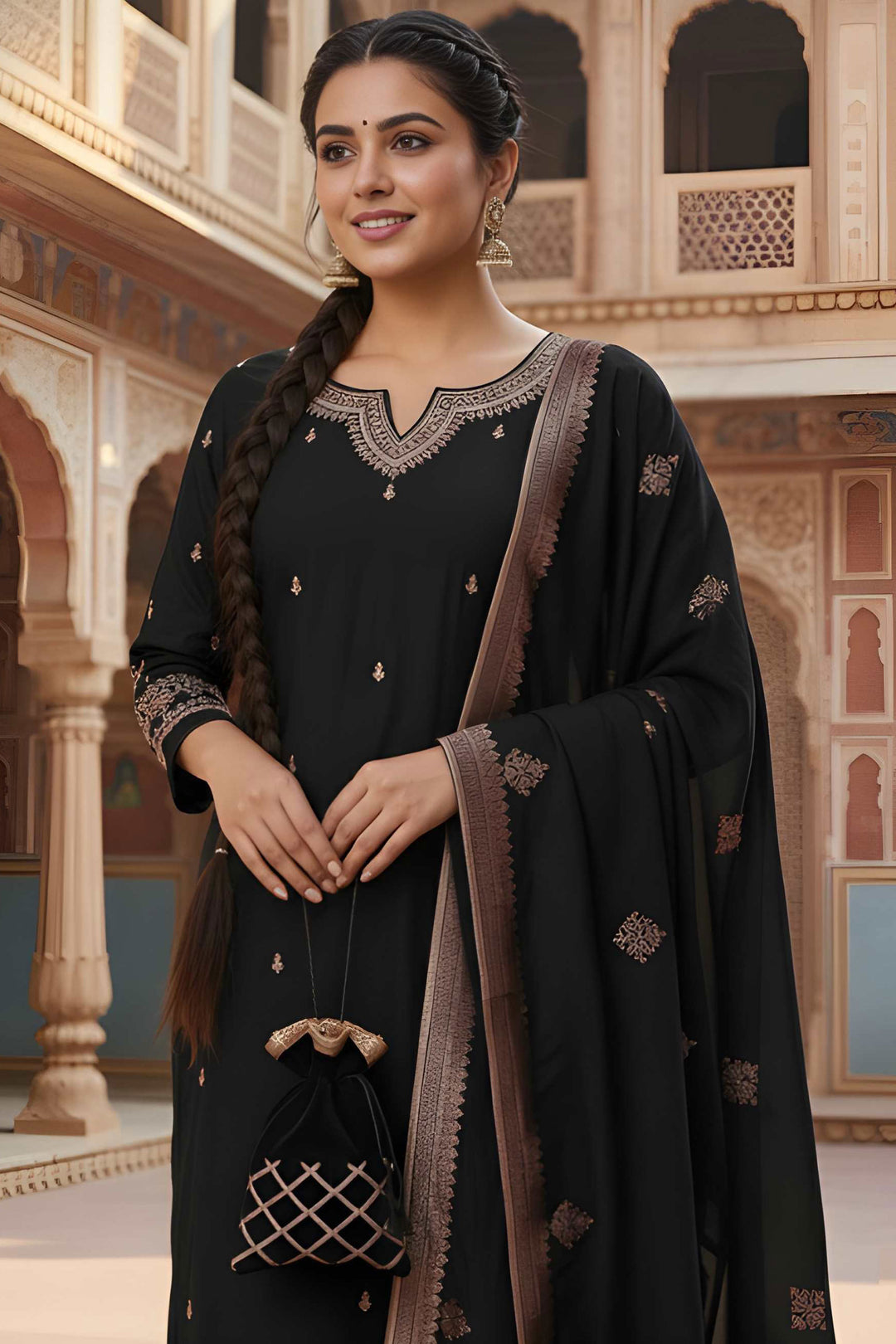Incredible Art Silk Fabric Black Color Readymade Salwar Suit | Buy Online India