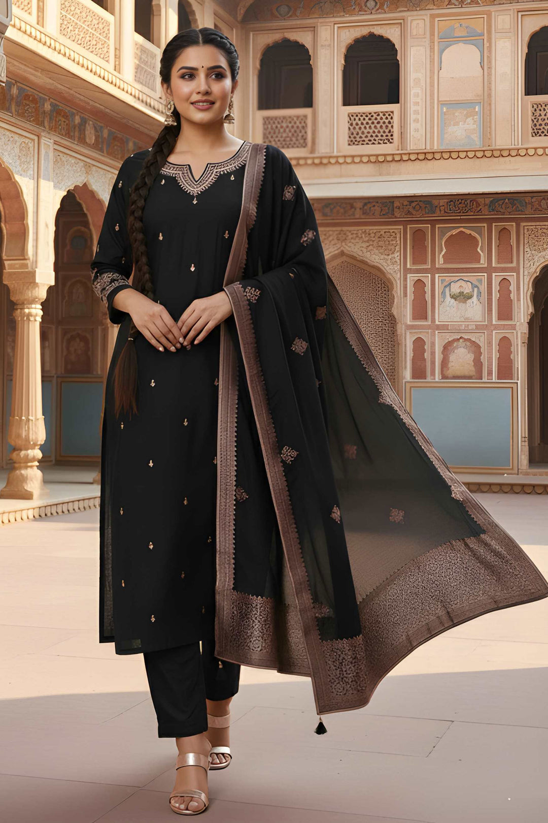 Incredible Art Silk Fabric Black Color Readymade Salwar Suit | Buy Online India