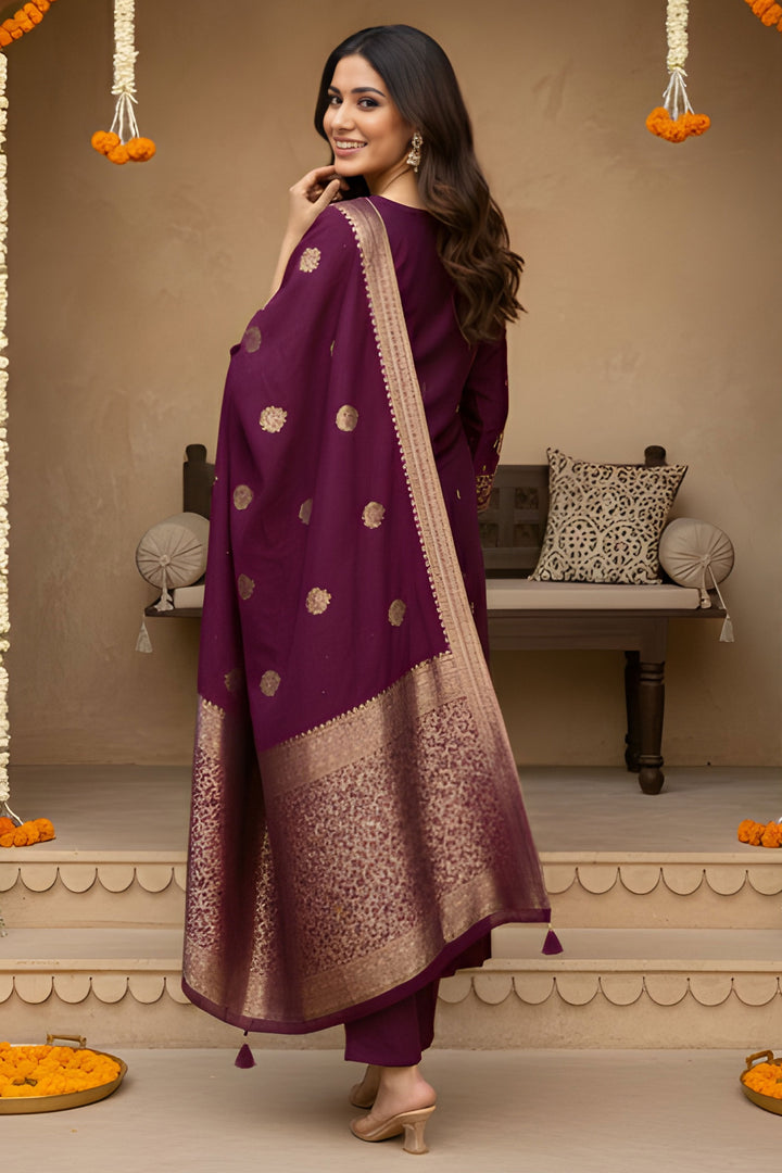 Tempting Art Silk Fabric Wine Color Readymade Salwar Suit | Buy Online India