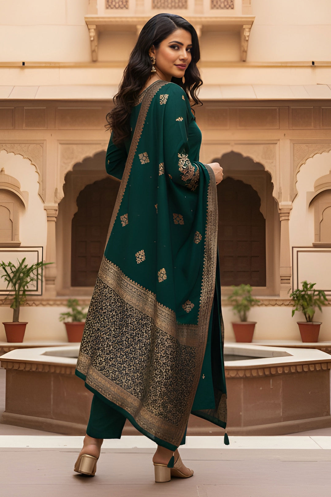 Art Silk Fabric Green Color Delicate Readymade Salwar Suit | Buy Online India