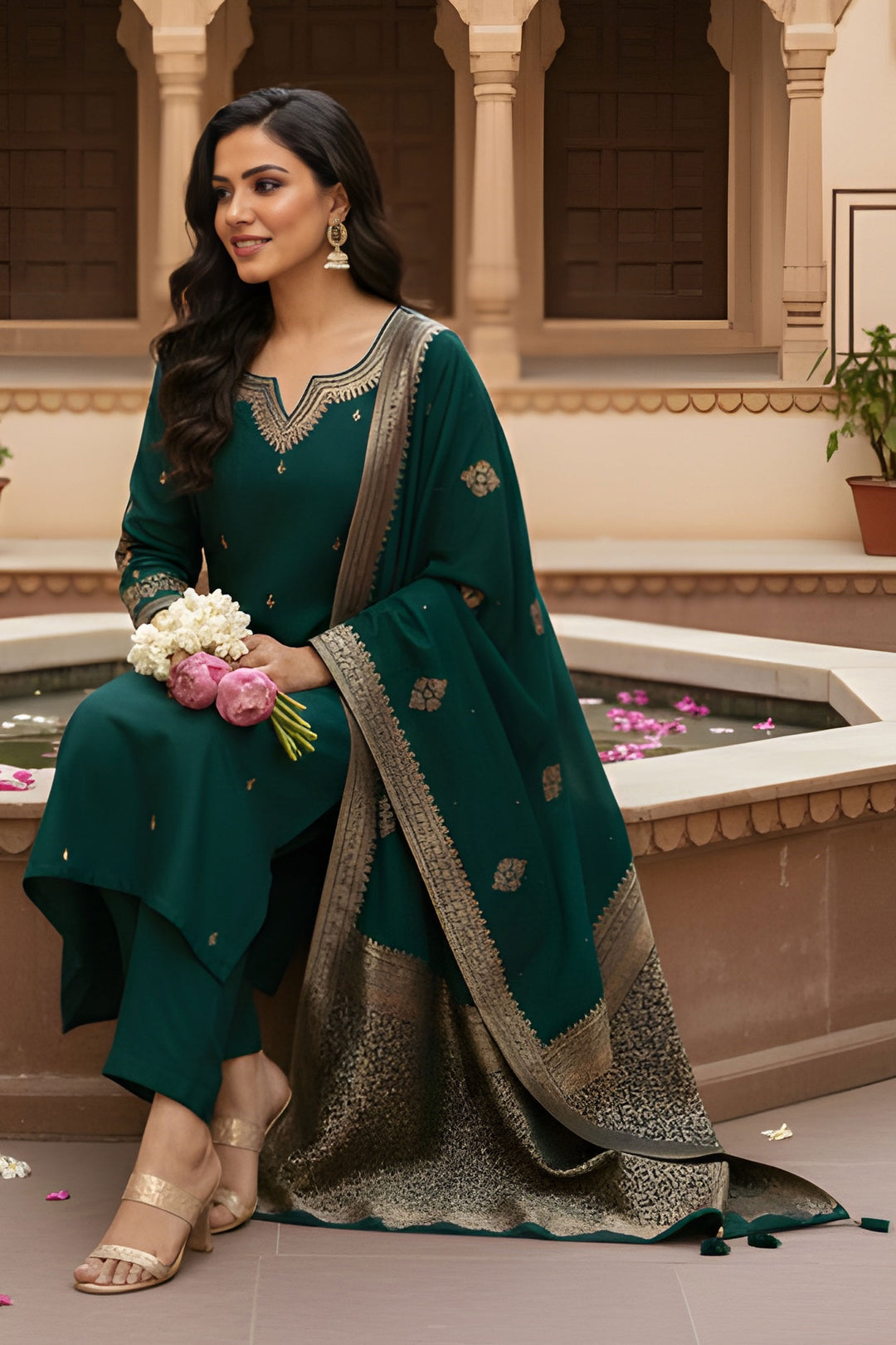 Art Silk Fabric Green Color Delicate Readymade Salwar Suit | Buy Online India