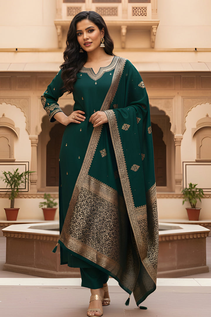 Art Silk Fabric Green Color Delicate Readymade Salwar Suit | Buy Online India