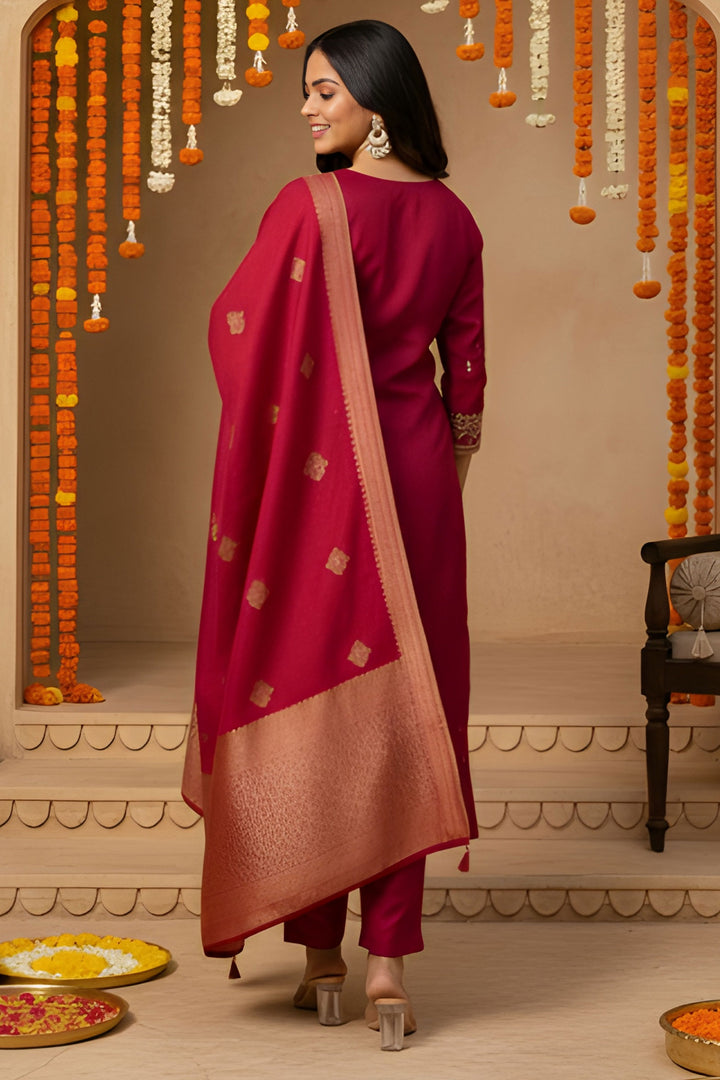 Amazing Maroon Color Art Silk Fabric Readymade Salwar Suit | Buy Online India
