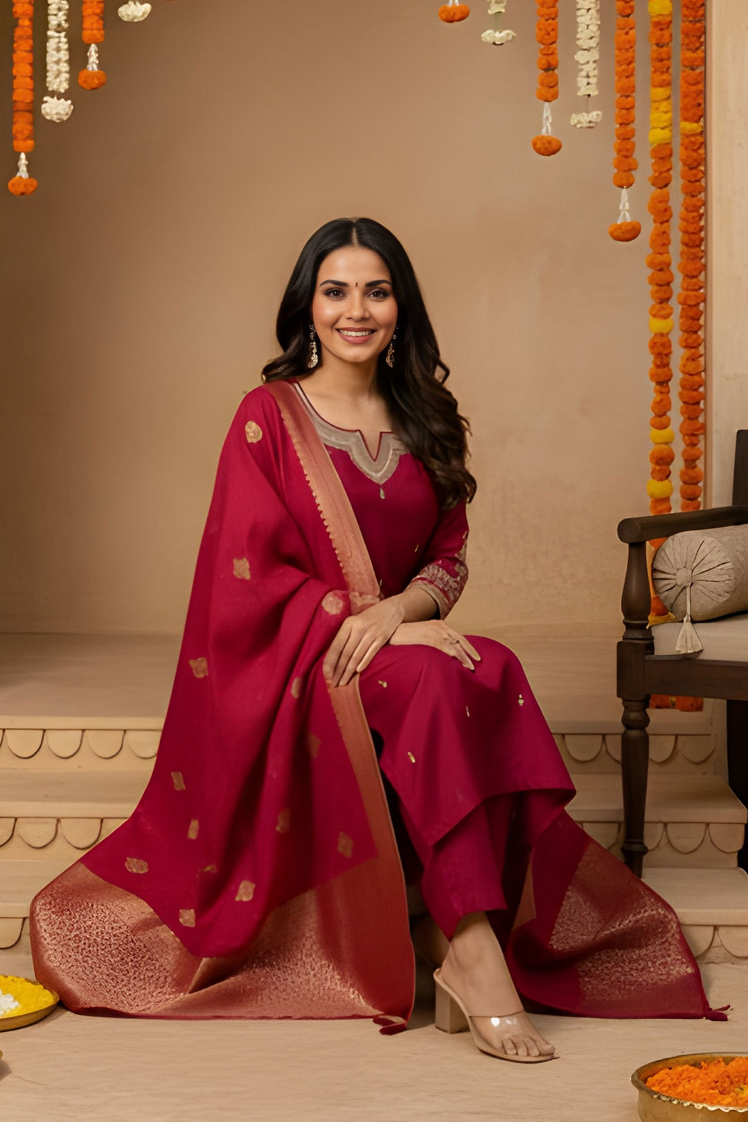 Amazing Maroon Color Art Silk Fabric Readymade Salwar Suit | Buy Online India