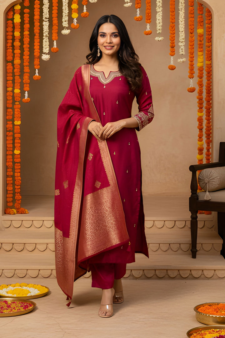 Amazing Maroon Color Art Silk Fabric Readymade Salwar Suit | Buy Online India