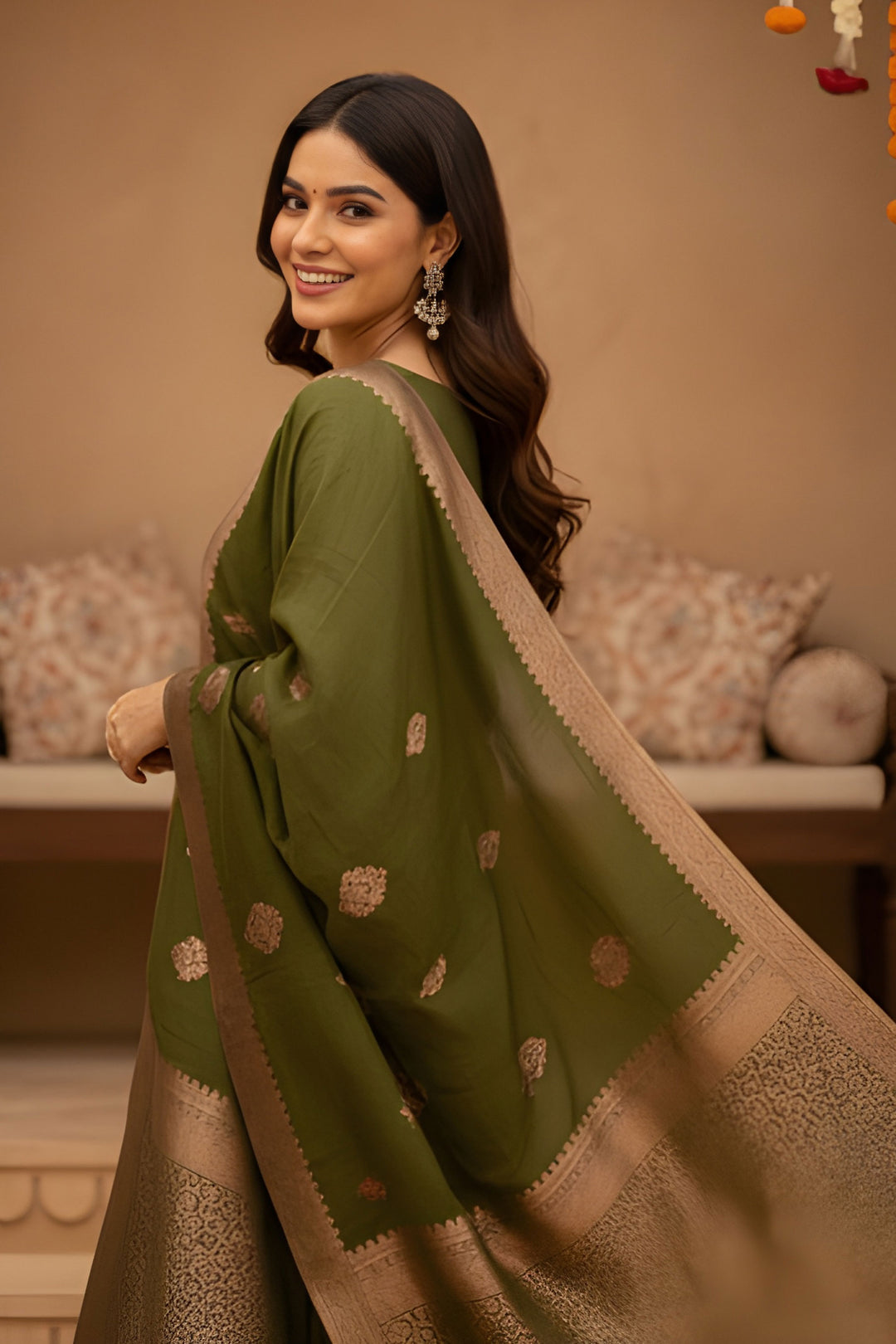 Trendy Art Silk Fabric Olive Green Color Readymade Salwar Suit | Buy Online India