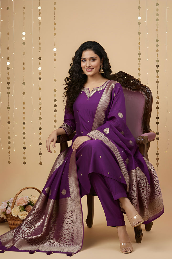 Soothing Dark Purple Color Art Silk Fabric Readymade Salwar Suit | Buy Online India