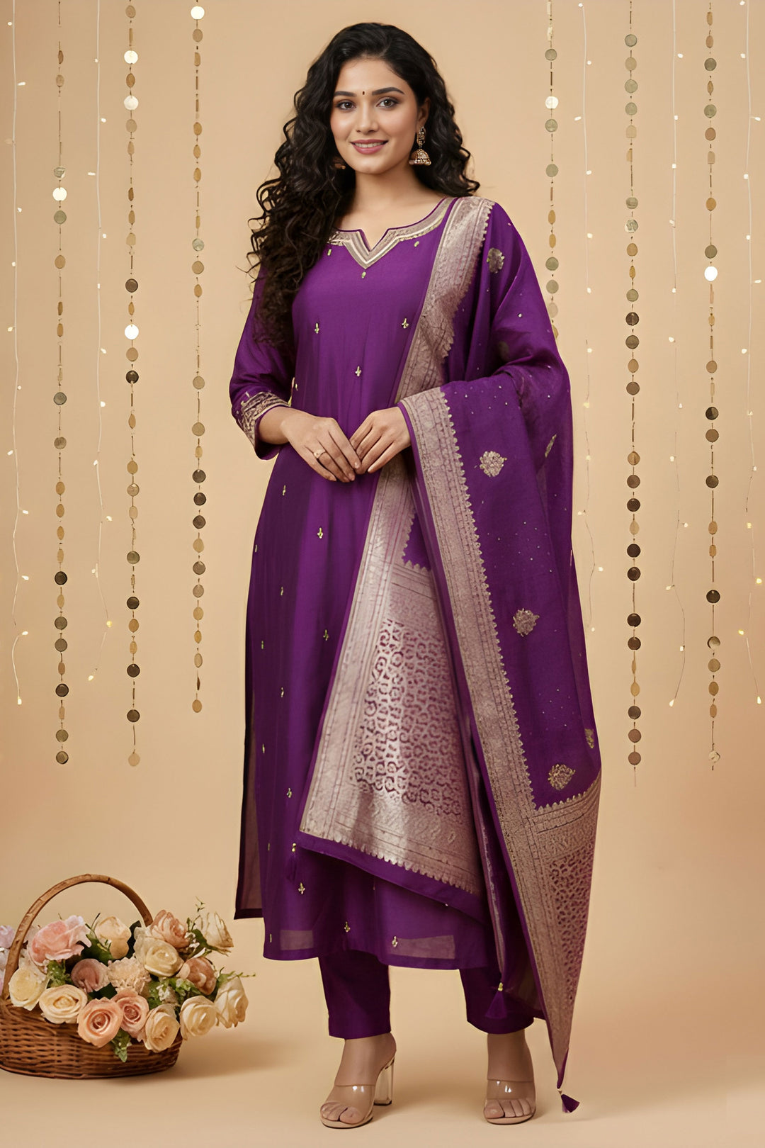 Soothing Dark Purple Color Art Silk Fabric Readymade Salwar Suit | Buy Online India