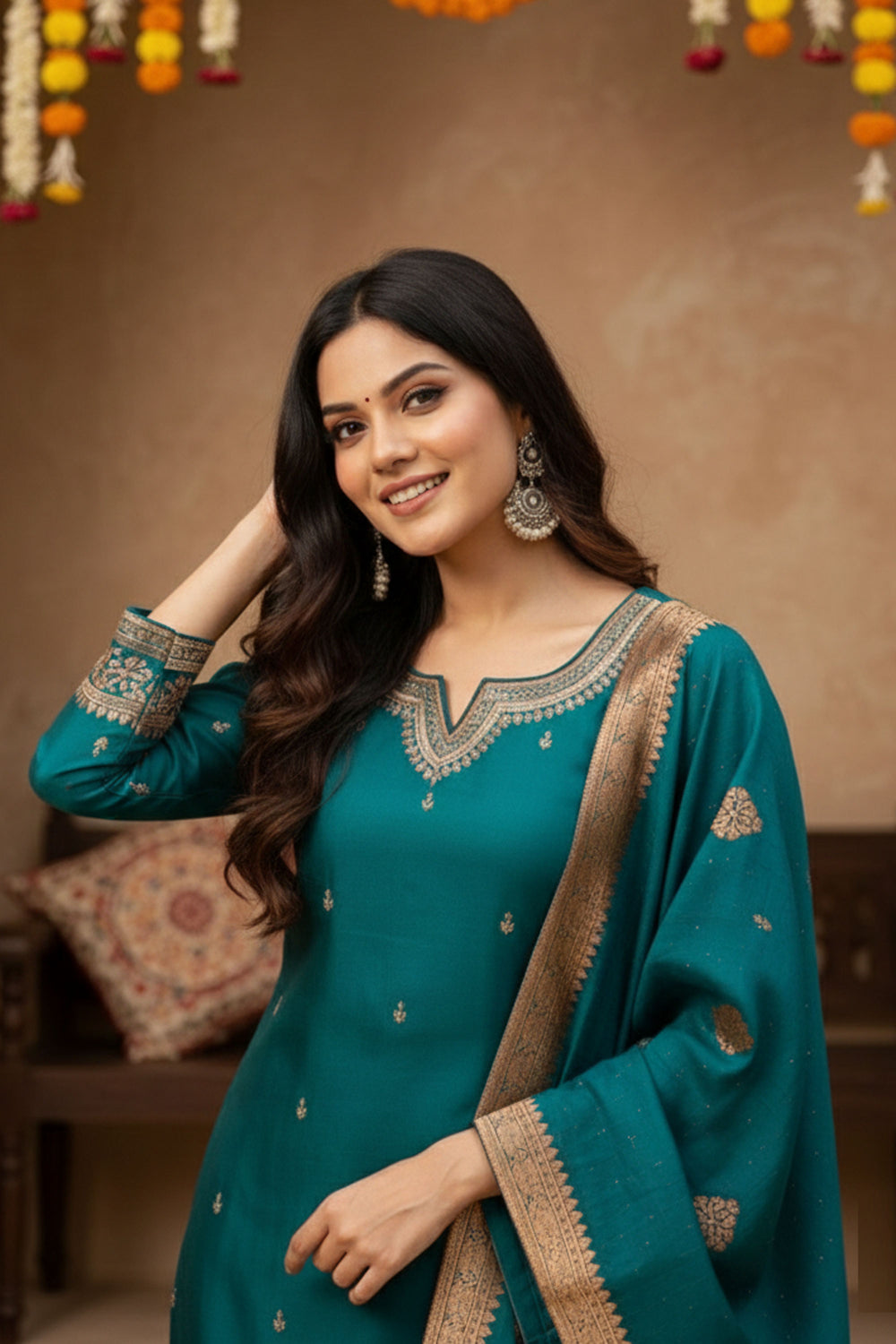 Art Silk Fabric Teal Color Gorgeous Readymade Salwar Suit | Buy Online India