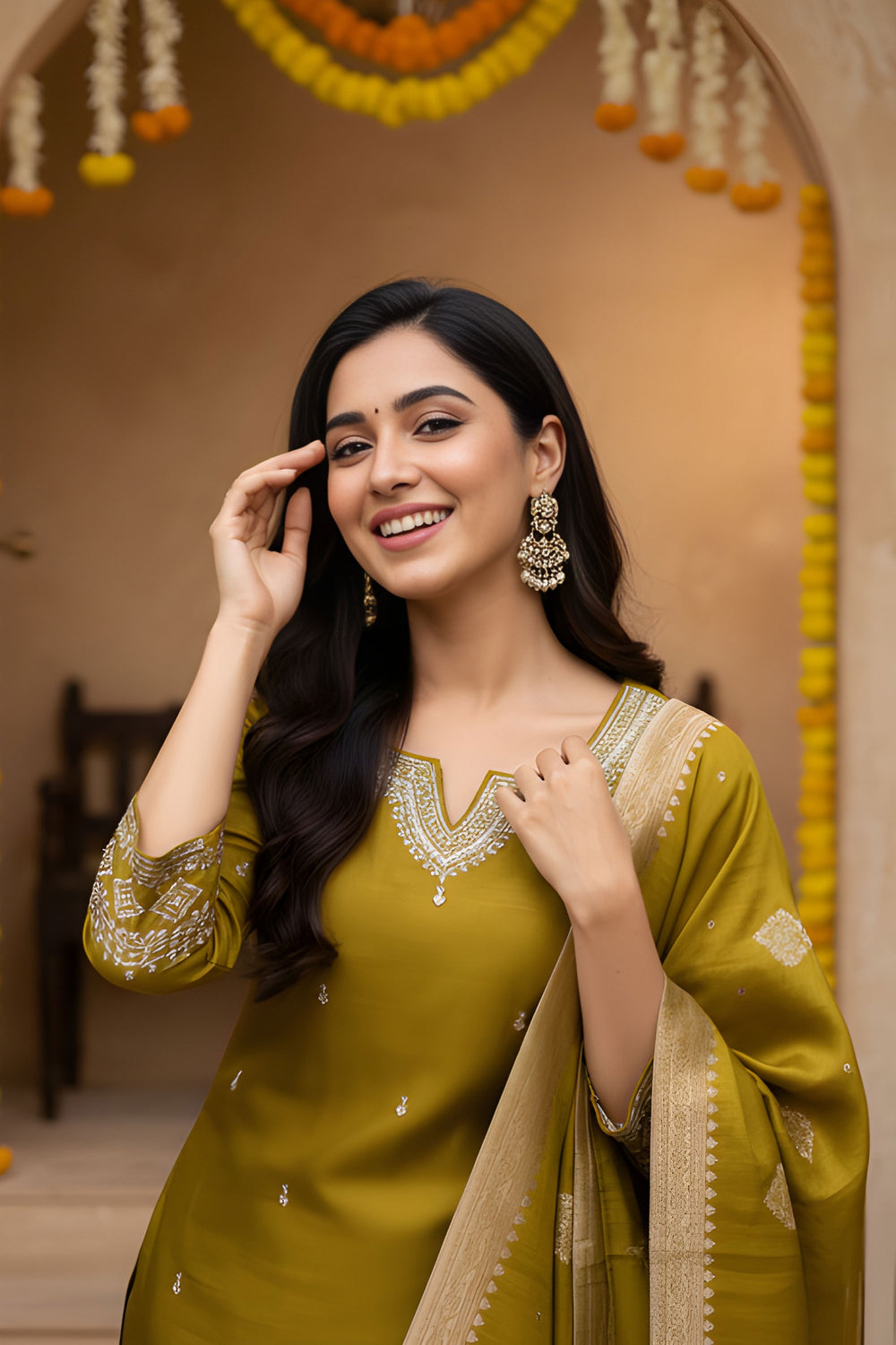 Graceful Art Silk Fabric Mustard Color Readymade Salwar Suit | Buy Online India