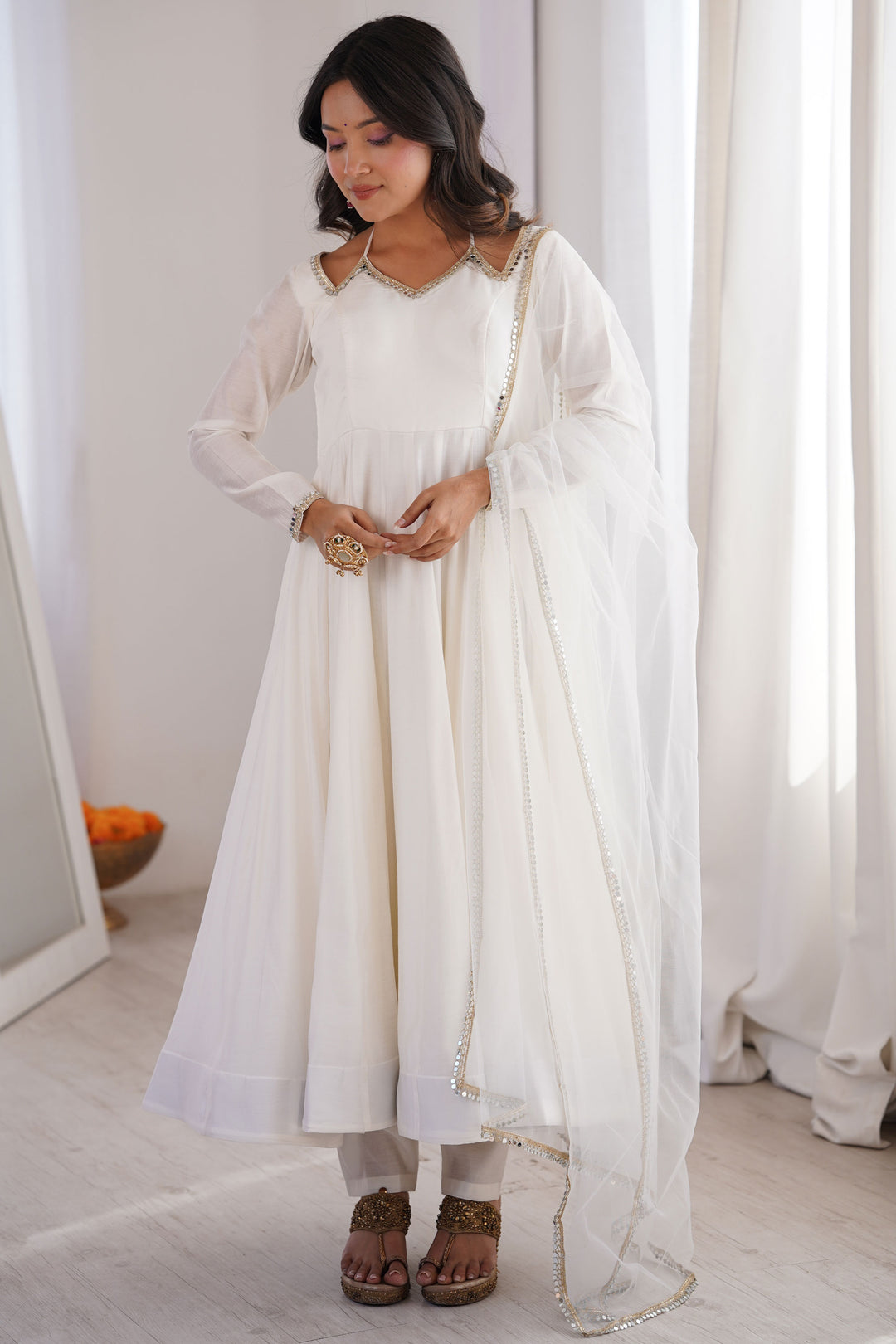 Art Silk Fabric Off White Color Attractive Readymade Anarkali Suit | Buy Online India