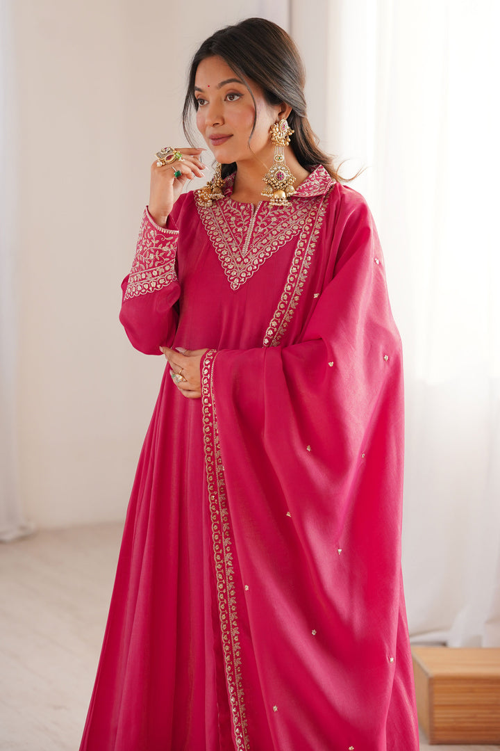 Fancy Fabric Pink Color Glamorous Readymade Anarkali Suit | Buy Online India