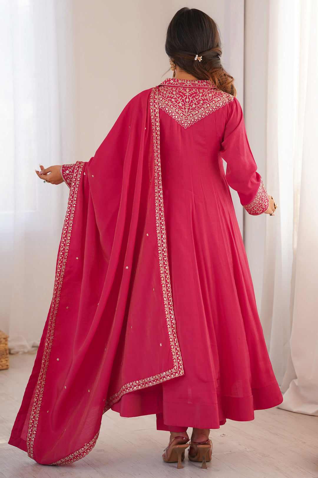 Fancy Fabric Pink Color Glamorous Readymade Anarkali Suit | Buy Online India