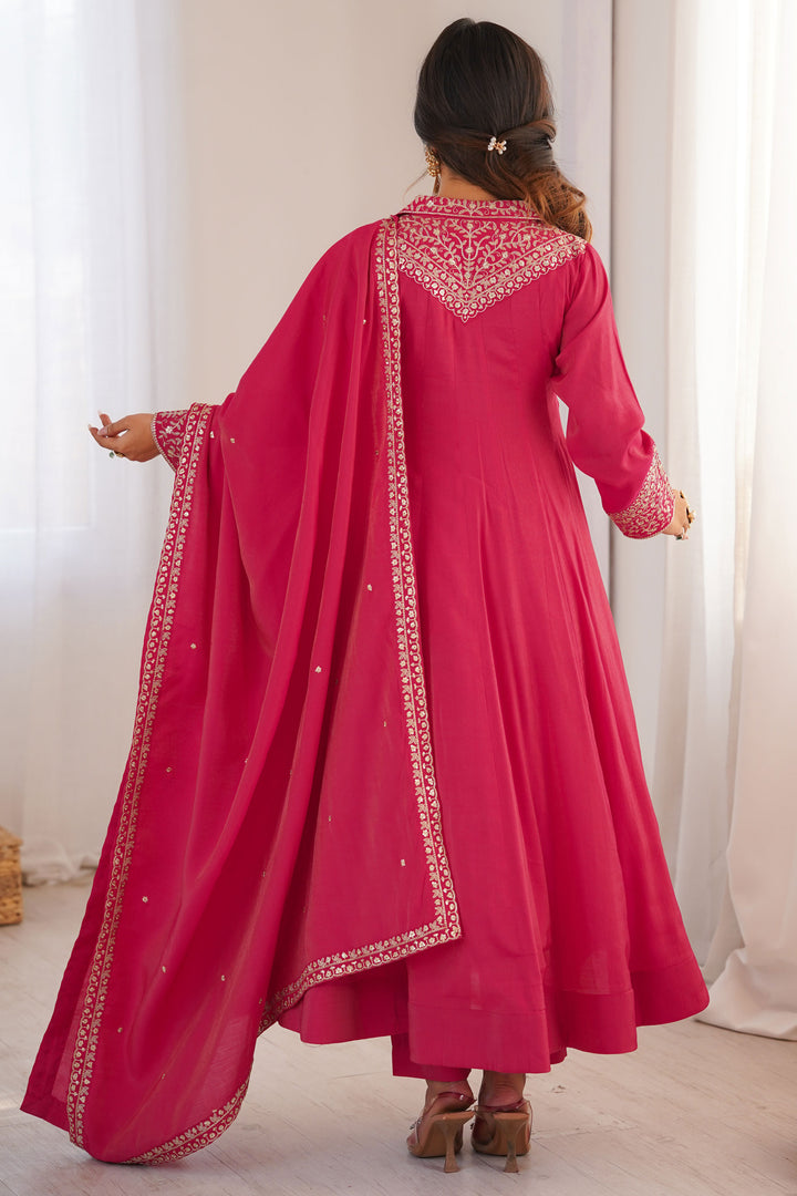 Fancy Fabric Pink Color Glamorous Readymade Anarkali Suit | Buy Online India