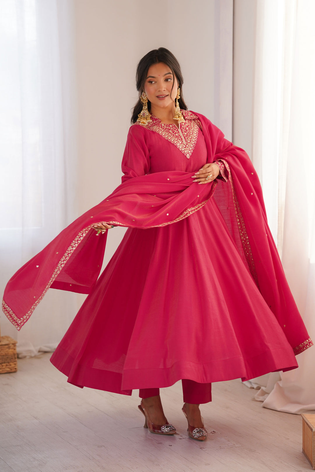 Fancy Fabric Pink Color Glamorous Readymade Anarkali Suit | Buy Online India