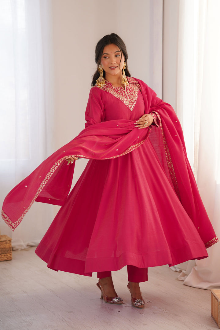 Fancy Fabric Pink Color Glamorous Readymade Anarkali Suit | Buy Online India