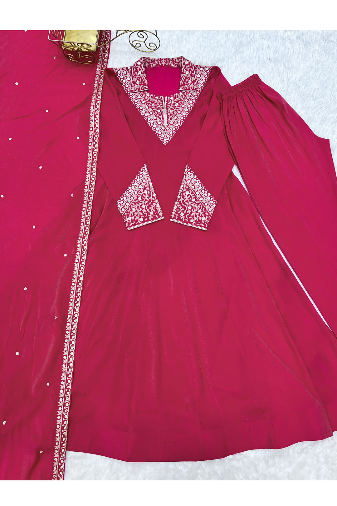Fancy Fabric Pink Color Glamorous Readymade Anarkali Suit | Buy Online India
