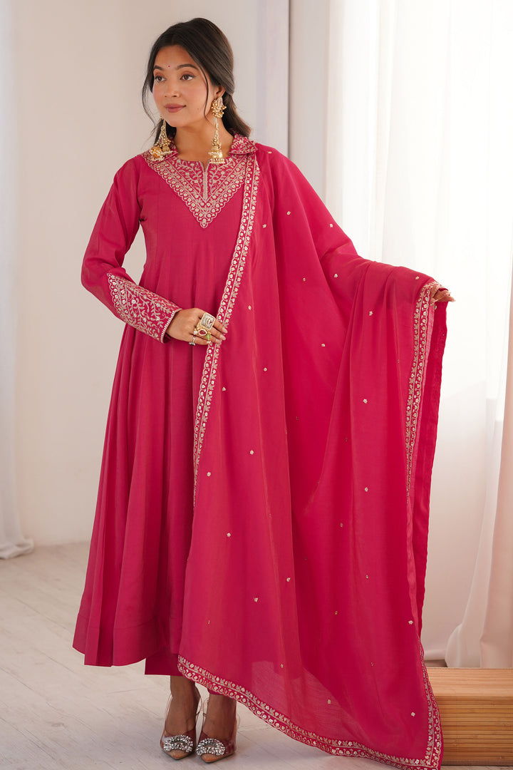 Fancy Fabric Pink Color Glamorous Readymade Anarkali Suit | Buy Online India
