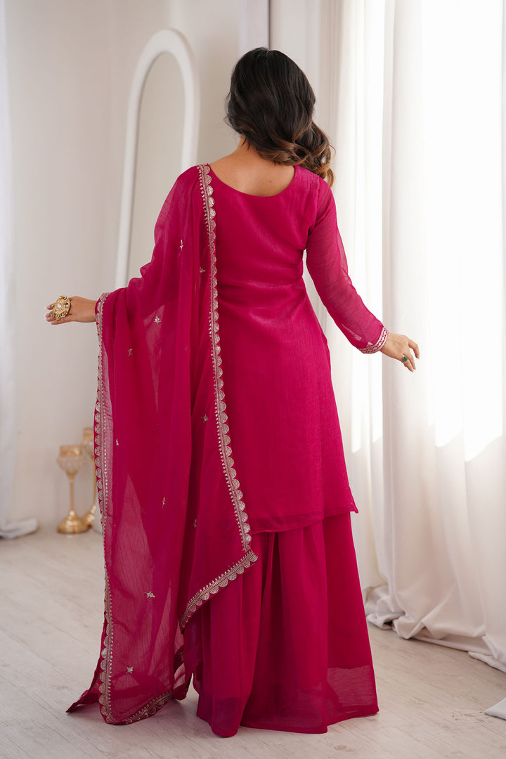 Art Silk Fabric Rani Color Attractive Readymade Palazzo Suit | Buy Online India