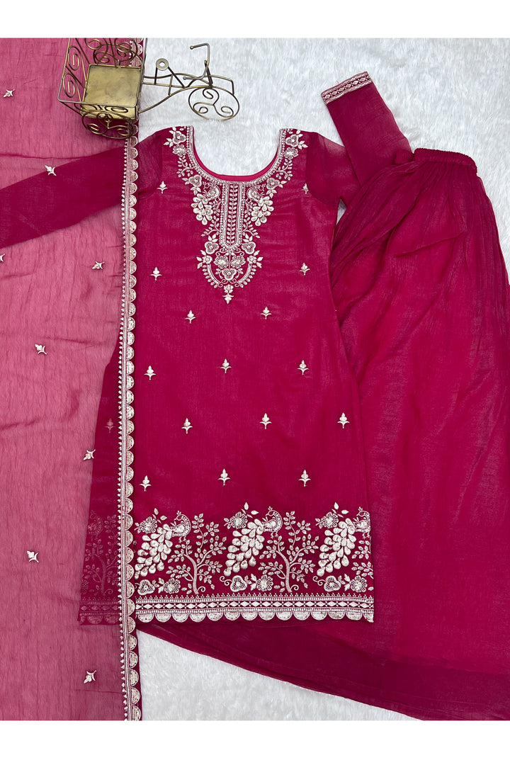 Art Silk Fabric Rani Color Attractive Readymade Palazzo Suit | Buy Online India