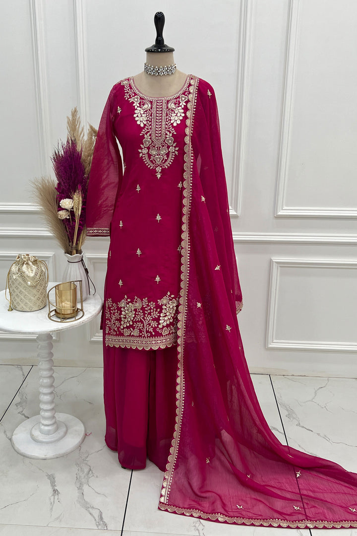Art Silk Fabric Rani Color Attractive Readymade Palazzo Suit | Buy Online India