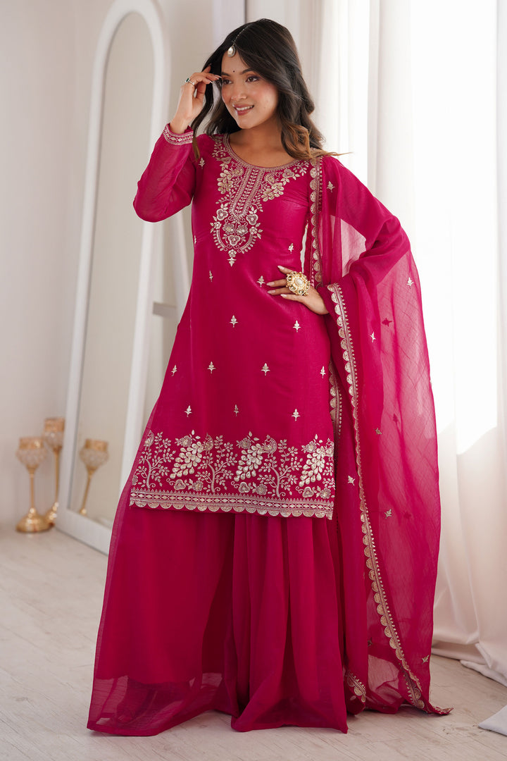 Art Silk Fabric Rani Color Attractive Readymade Palazzo Suit | Buy Online India